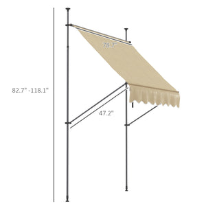 Manual Retractable Awning, 79" Non-Screw Patio Sun Shade Shelter with Support Pole Stand and UV Resistant Fabric for Window, Door, Porch, Deck, Beige