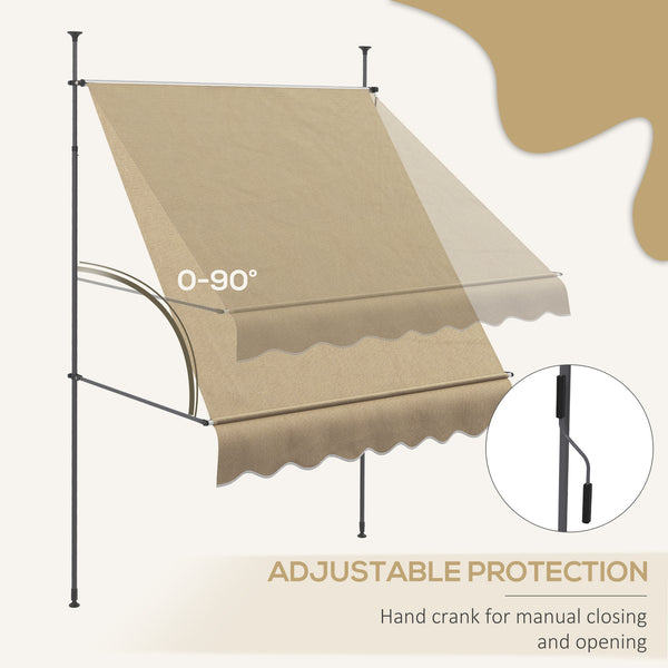 Manual Retractable Awning, 79" Non-Screw Patio Sun Shade Shelter with Support Pole Stand and UV Resistant Fabric for Window, Door, Porch, Deck, Beige
