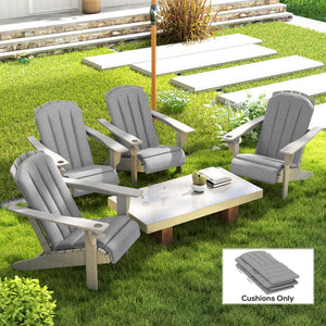 Adirondack Chair Cushion Set of 4, Outdoor Chair Cushions, High Back Patio Chair Cushions with Ties, Non-Slip Replacement Seat Cushion for Patio Furniture, Grey