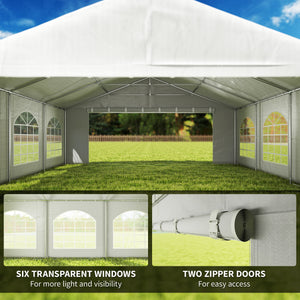 20' x 20' Heavy Duty Party Tent & Carport with Removable Sidewalls and Double Doors, Large Canopy Tent, Sun Shade Shelter, for Parties, Wedding, Outdoor Events, BBQ, White