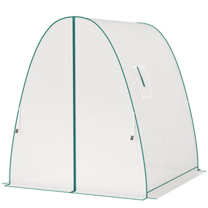Hoop House Greenhouse with Sandbags and Hemmed PE Cover, 1.8 x 1.8 x 2m Walk-In Tunnel Green House with 2 Doors and Screen Windows, Portable Greenhouse Gardening Plant Hot House, White