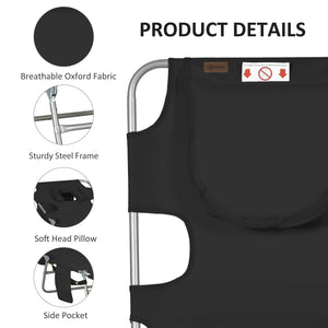 Folding Lounge Chair Outdoor Tanning Chair with Face Hole, 5-Position Reclining Sun Lounger Chaise Lounge Cot with Side Pocket, Carry Strap for Beach Pool, Yard, Black