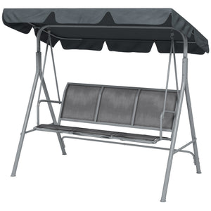 3 Seater Swing Chair, Garden Swing Bench with Adjustable Tilting Canopy, Breathable Mesh Seat and Heavy Duty Metal Frame for Patio, Garden, Dark Grey
