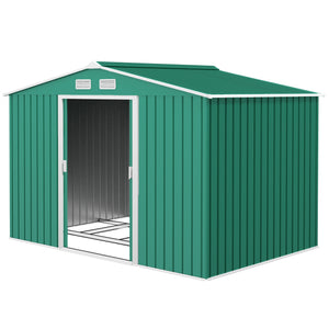 9 x 6ft Metal Garden Shed, Outdoor Storage Tool House with Ventilation Slots, Foundation Kit and Lockable Double Doors, Green