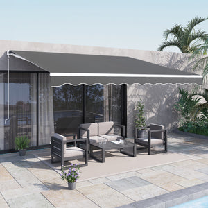 13' x 10' Electric Awning, Retractable Awning Sun Shade Shelter with Remote Controller, Manual Crank Handle and Aluminum Frame, for Deck, Balcony, Yard, Grey