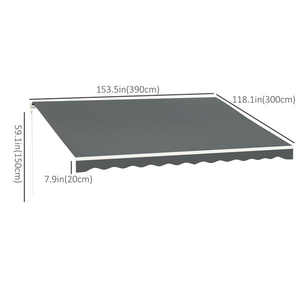 13' x 10' Electric Awning, Retractable Awning Sun Shade Shelter with Remote Controller, Manual Crank Handle and Aluminum Frame, for Deck, Balcony, Yard, Grey