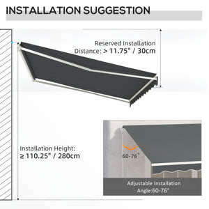 13' x 10' Electric Awning, Retractable Awning Sun Shade Shelter with Remote Controller, Manual Crank Handle and Aluminum Frame, for Deck, Balcony, Yard, Grey