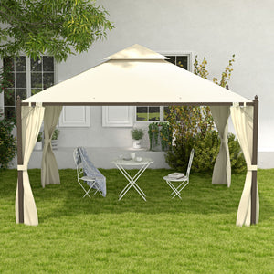 10' x 12' Steel Outdoor Patio Gazebo with Polyester Privacy Curtains, Two-Tier Roof for Air, Large Design
