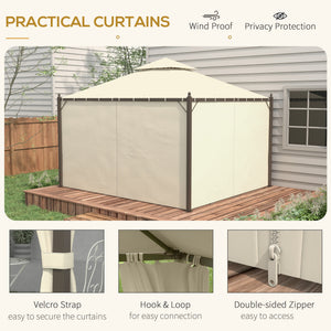 10' x 12' Steel Outdoor Patio Gazebo with Polyester Privacy Curtains, Two-Tier Roof for Air, Large Design