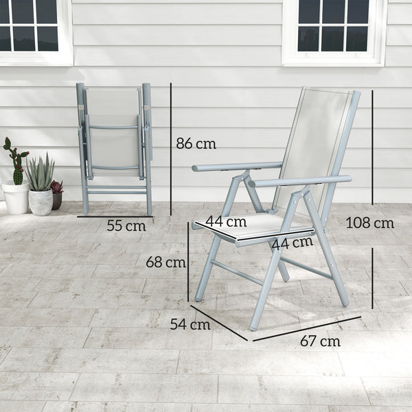 Set of 2 Folding Chair, Aluminium Frame Outdoor Camping Chairs with Breathable Mesh Back and Seat, Garden Chair Set with Armrests for Balcony, Light Grey