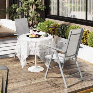 Set of 2 Folding Chair, Aluminium Frame Outdoor Camping Chairs with Breathable Mesh Back and Seat, Garden Chair Set with Armrests for Balcony, Light Grey