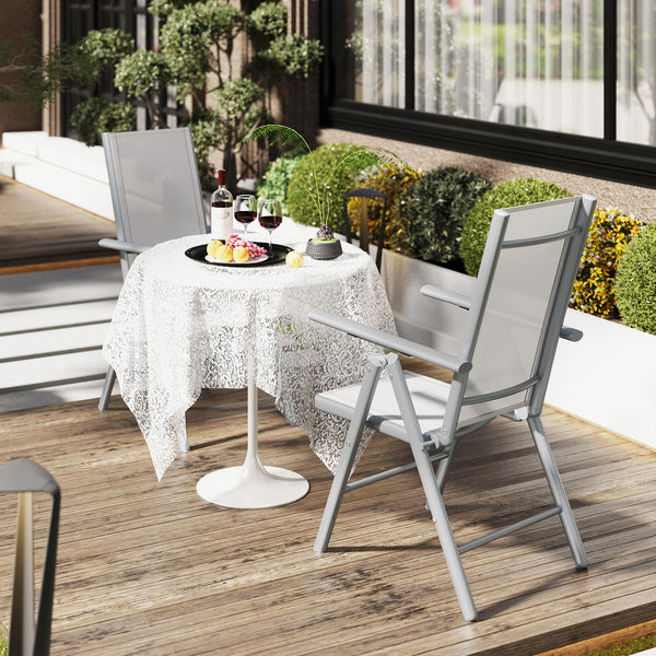 Set of 2 Folding Chair, Aluminium Frame Outdoor Camping Chairs with Breathable Mesh Back and Seat, Garden Chair Set with Armrests for Balcony, Light Grey