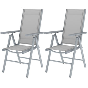 Set of 2 Folding Chair, Aluminium Frame Outdoor Camping Chairs with Breathable Mesh Back and Seat, Garden Chair Set with Armrests for Balcony, Light Grey