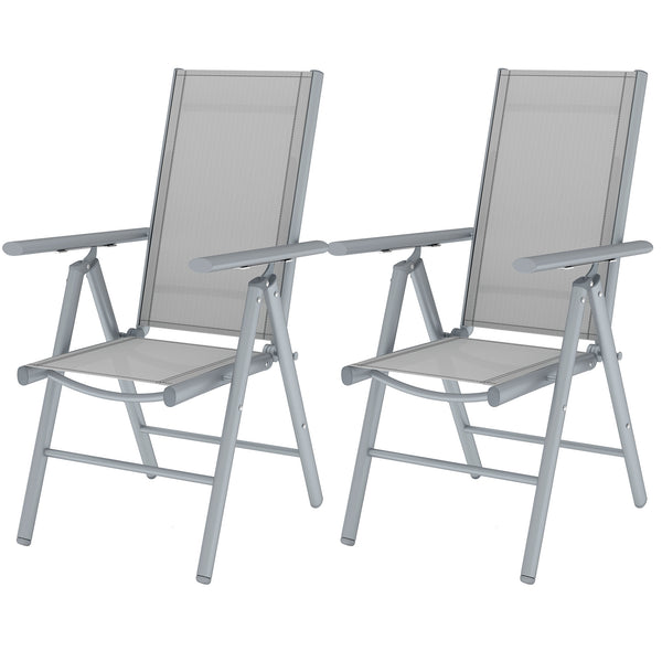 Set of 2 Folding Chair, Aluminium Frame Outdoor Camping Chairs with Breathable Mesh Back and Seat, Garden Chair Set with Armrests for Balcony, Light Grey
