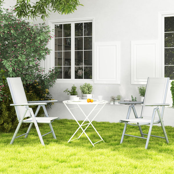 Set of 2 Folding Chair, Aluminium Frame Outdoor Camping Chairs with Breathable Mesh Back and Seat, Garden Chair Set with Armrests for Balcony, Light Grey