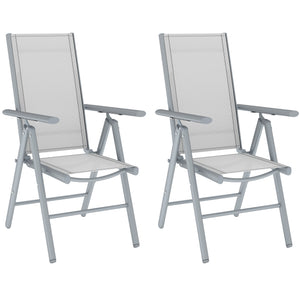 Set of 2 Folding Chair, Aluminium Frame Outdoor Camping Chairs with Breathable Mesh Back and Seat, Garden Chair Set with Armrests for Balcony, Light Grey