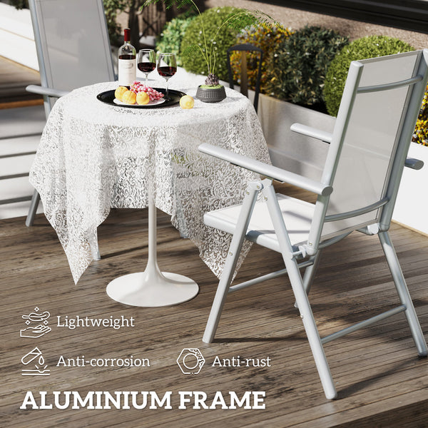 Set of 2 Folding Chair, Aluminium Frame Outdoor Camping Chairs with Breathable Mesh Back and Seat, Garden Chair Set with Armrests for Balcony, Light Grey