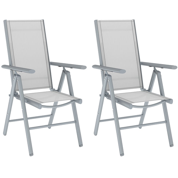 Set of 2 Folding Chair, Aluminium Frame Outdoor Camping Chairs with Breathable Mesh Back and Seat, Garden Chair Set with Armrests for Balcony, Light Grey