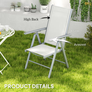 Set of 2 Folding Chair, Aluminium Frame Outdoor Camping Chairs with Breathable Mesh Back and Seat, Garden Chair Set with Armrests for Balcony, Light Grey