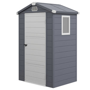 4 x 3ft Plastic Garden Storage Shed with Foundation Kit, Polypropylene Outdoor Storage Tool House with Ventilation Slots and Lockable Door, Grey