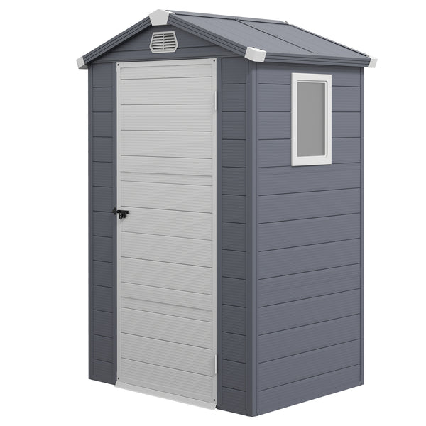 4 x 3ft Plastic Garden Storage Shed with Foundation Kit, Polypropylene Outdoor Storage Tool House with Ventilation Slots and Lockable Door, Grey