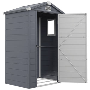 4 x 3ft Plastic Garden Storage Shed with Foundation Kit, Polypropylene Outdoor Storage Tool House with Ventilation Slots and Lockable Door, Grey