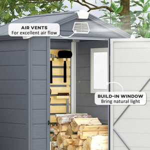 4 x 3ft Plastic Garden Storage Shed with Foundation Kit, Polypropylene Outdoor Storage Tool House with Ventilation Slots and Lockable Door, Grey