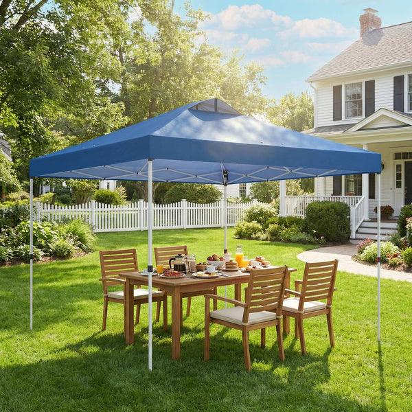 9.8' x 9.8' Pop Up Canopy, Waterproof Canopy Tent for Parties, Garden, BBQs, Easy Setup Instant Shelter and Garden Gazebo with Carrying Bag, Stakes and Ropes, Blue