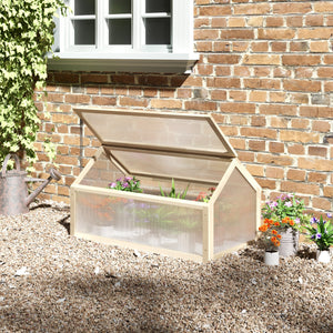 Wooden Cold Frame Greenhouse Garden Portable Raised Planter with Openable Top for Indoor, Outdoor, Flowers, Vegetables, Plants, 35.5" x 20.5" x 19.5", Natural Wood