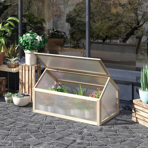 Wooden Cold Frame Greenhouse Garden Portable Raised Planter with Openable Top for Indoor, Outdoor, Flowers, Vegetables, Plants, 35.5" x 20.5" x 19.5", Natural Wood