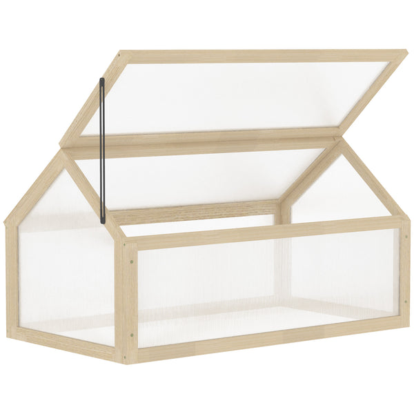 Wooden Cold Frame Greenhouse Garden Portable Raised Planter with Openable Top for Indoor, Outdoor, Flowers, Vegetables, Plants, 35.5" x 20.5" x 19.5", Natural Wood