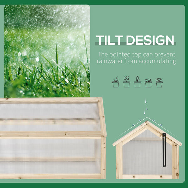 Wooden Cold Frame Greenhouse Garden Portable Raised Planter with Openable Top for Indoor, Outdoor, Flowers, Vegetables, Plants, 35.5" x 20.5" x 19.5", Natural Wood