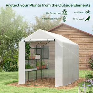 Walk-in Greenhouse with 4 Tier 24 Shelves, Portable Grow House with Roll-up Zipped Door, 244 x 180 x 210 cm, White