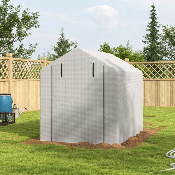 Walk-in Greenhouse with 4 Tier 24 Shelves, Portable Grow House with Roll-up Zipped Door, 244 x 180 x 210 cm, White