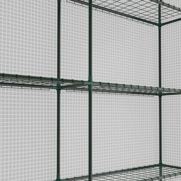 Walk-in Greenhouse with 4 Tier 24 Shelves, Portable Grow House with Roll-up Zipped Door, 244 x 180 x 210 cm, White