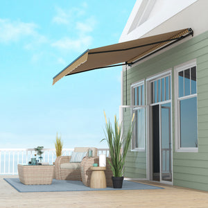  13' x 10' Retractable Awning, Patio Awning Sunshade Shelter with Manual Crank Handle, 280gsm UV Resistant Fabric and Aluminum Frame, for Balcony, Yard, Amber/Dark Grey