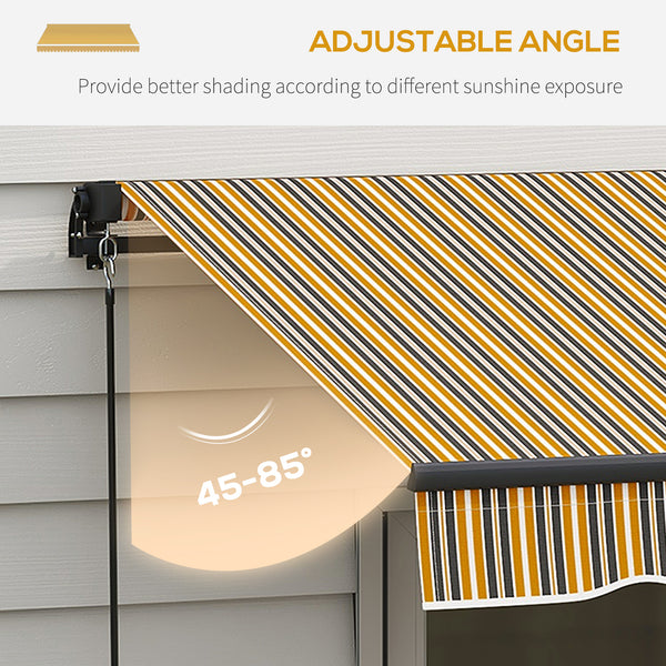  13' x 10' Retractable Awning, Patio Awning Sunshade Shelter with Manual Crank Handle, 280gsm UV Resistant Fabric and Aluminum Frame, for Balcony, Yard, Amber/Dark Grey