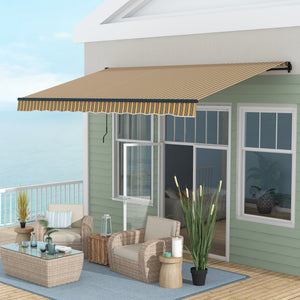  13' x 10' Retractable Awning, Patio Awning Sunshade Shelter with Manual Crank Handle, 280gsm UV Resistant Fabric and Aluminum Frame, for Balcony, Yard, Amber/Dark Grey