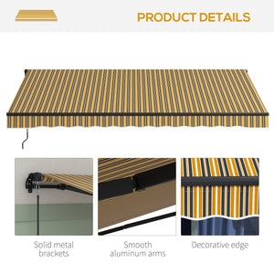  13' x 10' Retractable Awning, Patio Awning Sunshade Shelter with Manual Crank Handle, 280gsm UV Resistant Fabric and Aluminum Frame, for Balcony, Yard, Amber/Dark Grey