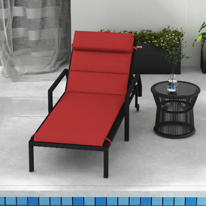Outdoor Lounge Chair Cushion, Patio Chaise Lounge Cushion with Headrest and Ties, Water Resistant Replacement Sun Lounger Seat Pads, Wine Red