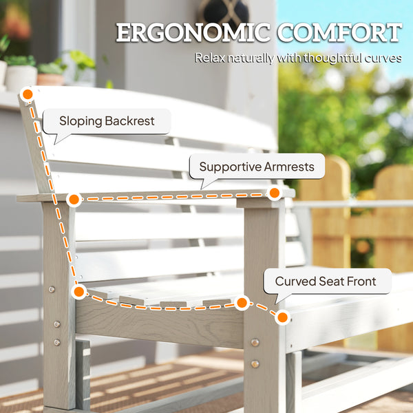 2-Person Outdoor Glider Bench Patio Double Swing Rocking Chair Loveseat w/ Slatted HDPE Frame for Backyard Garden Porch, Distressed White