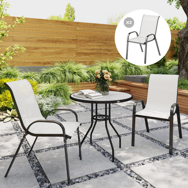 Outdoor Dining Chairs Set of 2, Stackable Patio Dining Chairs, High Back Lawn Chairs with Breathable Mesh Seat, Metal Frame for Garden Backyard Porch, Light Grey