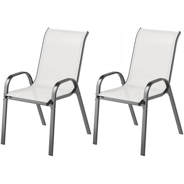 Outdoor Dining Chairs Set of 2, Stackable Patio Dining Chairs, High Back Lawn Chairs with Breathable Mesh Seat, Metal Frame for Garden Backyard Porch, Light Grey