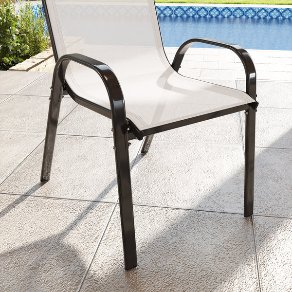 Outdoor Dining Chairs Set of 2, Stackable Patio Dining Chairs, High Back Lawn Chairs with Breathable Mesh Seat, Metal Frame for Garden Backyard Porch, Light Grey