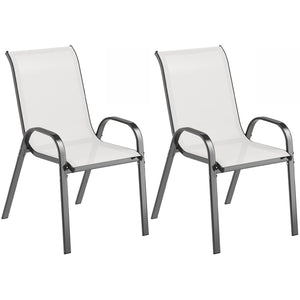 Outdoor Dining Chairs Set of 2, Stackable Patio Dining Chairs, High Back Lawn Chairs with Breathable Mesh Seat, Metal Frame for Garden Backyard Porch, Light Grey