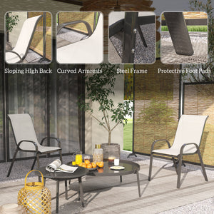 Outdoor Dining Chairs Set of 2, Stackable Patio Dining Chairs, High Back Lawn Chairs with Breathable Mesh Seat, Metal Frame for Garden Backyard Porch, Light Grey