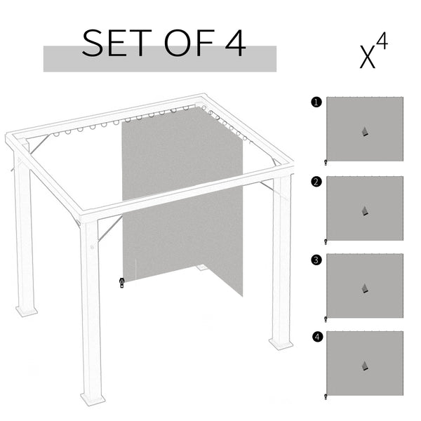 10' x 10' Universal Gazebo Sidewall Set with 4 Panels, Hooks/C-Rings Included for Pergolas & Cabanas, Light Grey