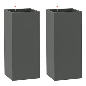 2 Pack Planter Box, 26 Inch Plastic Planter Pots with Water Level Indicator, Flower Pots with Drainage Hole and Drain Plug for Indoor Outdoor, Dark Grey