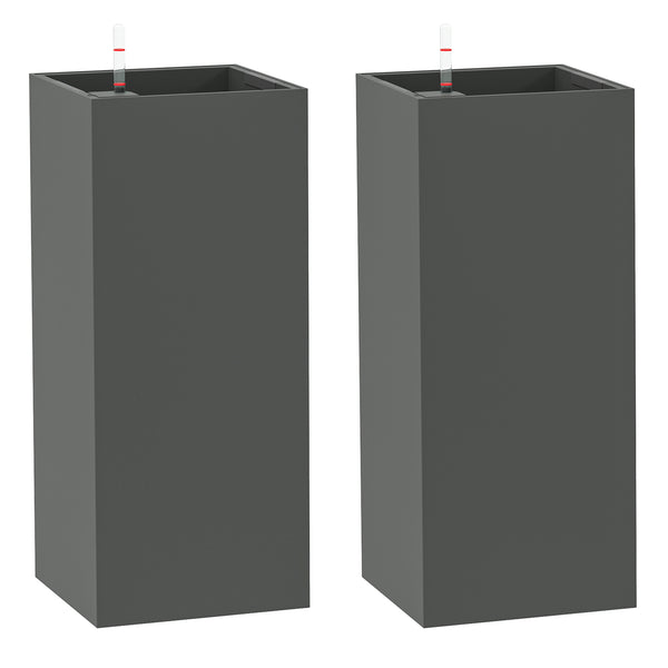 2 Pack Planter Box, 26 Inch Plastic Planter Pots with Water Level Indicator, Flower Pots with Drainage Hole and Drain Plug for Indoor Outdoor, Dark Grey