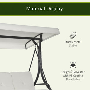 3 Seater Canopy Swing Chair, 2 in 1 Garden Swing Seat Bed, with Adjustable Canopy and Metal Frame, Cream White